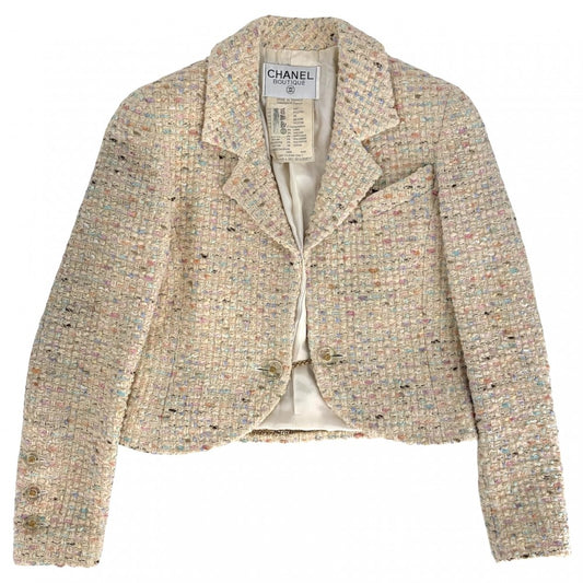 CHANEL シャネル アウター ツイード ジャケット 服 アパレル ココボタン 38 ベージュ マルチカラー ゴールド金具 春 秋 レディース 1994年【中古品】