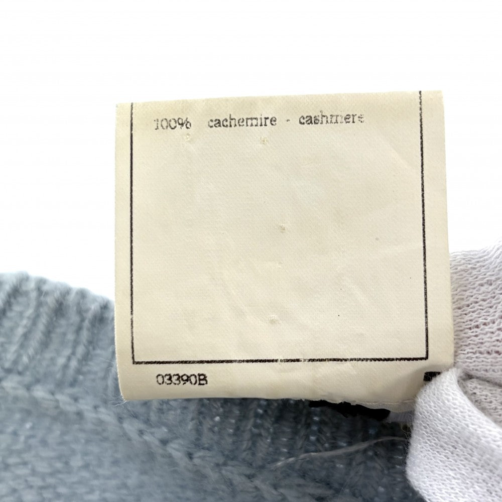 CHANEL シャネル ニット ココマーク パンプス柄 服 アパレル トップス ヴィンテージ 38 ライトブルー ブラック 黒 秋 冬 カシミヤ レディース 1995年【中古品】
