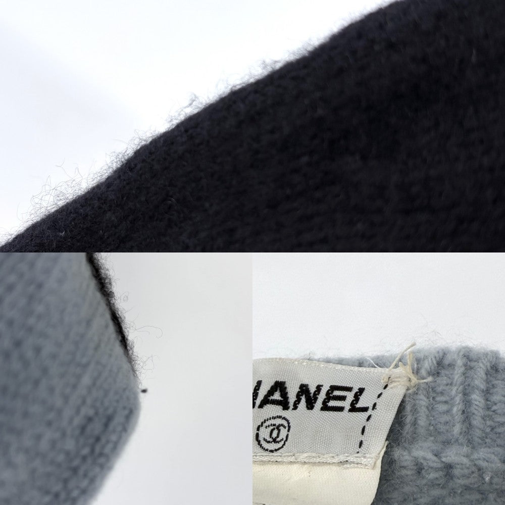 CHANEL シャネル ニット ココマーク パンプス柄 服 アパレル トップス ヴィンテージ 38 ライトブルー ブラック 黒 秋 冬 カシミヤ レディース 1995年【中古品】