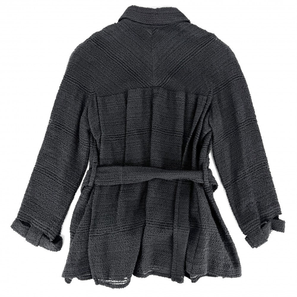 CHANEL シャネル ジャケット ココマーク ベルト付き アパレル 服 トップス 46 ネイビー 紺 ガンメタル金具 春 秋 シルク ナイロン ウール レディース 2008年【中古品】