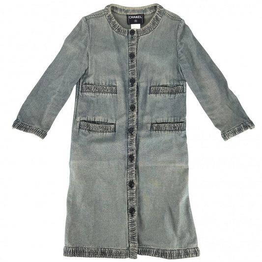 【秋物特集】 CHANEL シャネル デニムジャケット ロングジャケット アパレル 服 アウター 40 インディゴ 春 秋 コットン レディース【中古品】