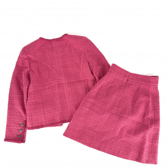 CHANEL シャネル セットアップ ノーカラージャケット スカート ココマーク アパレル 服 ピンク シルバー金具 春 秋 ウール ナイロン モヘア レディース【中古品】