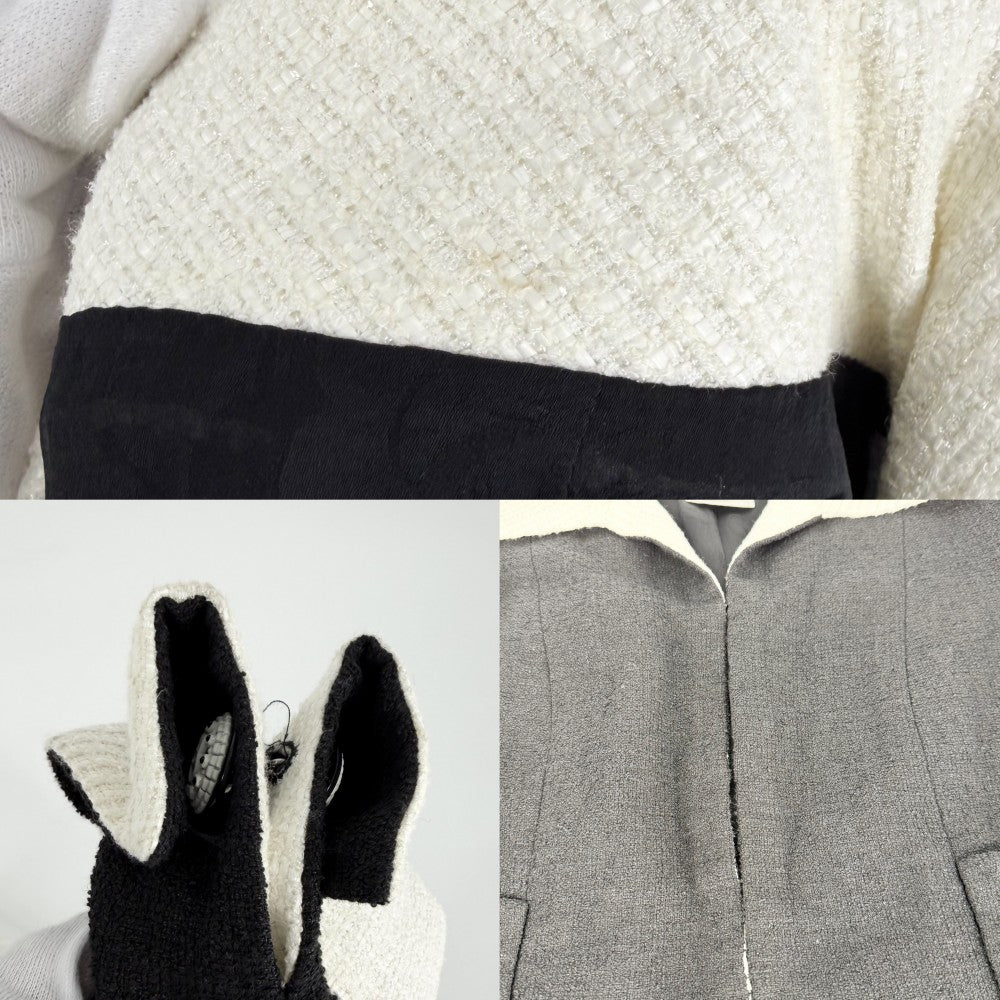 CHANEL シャネル セットアップ ツイード バイカラー ジャケット ノースリーブワンピース アパレル 服 38 ブラック 黒 ホワイト 白 シルバー金具 春 秋 リネン コットン ウール ナイロン レディース【中古品】