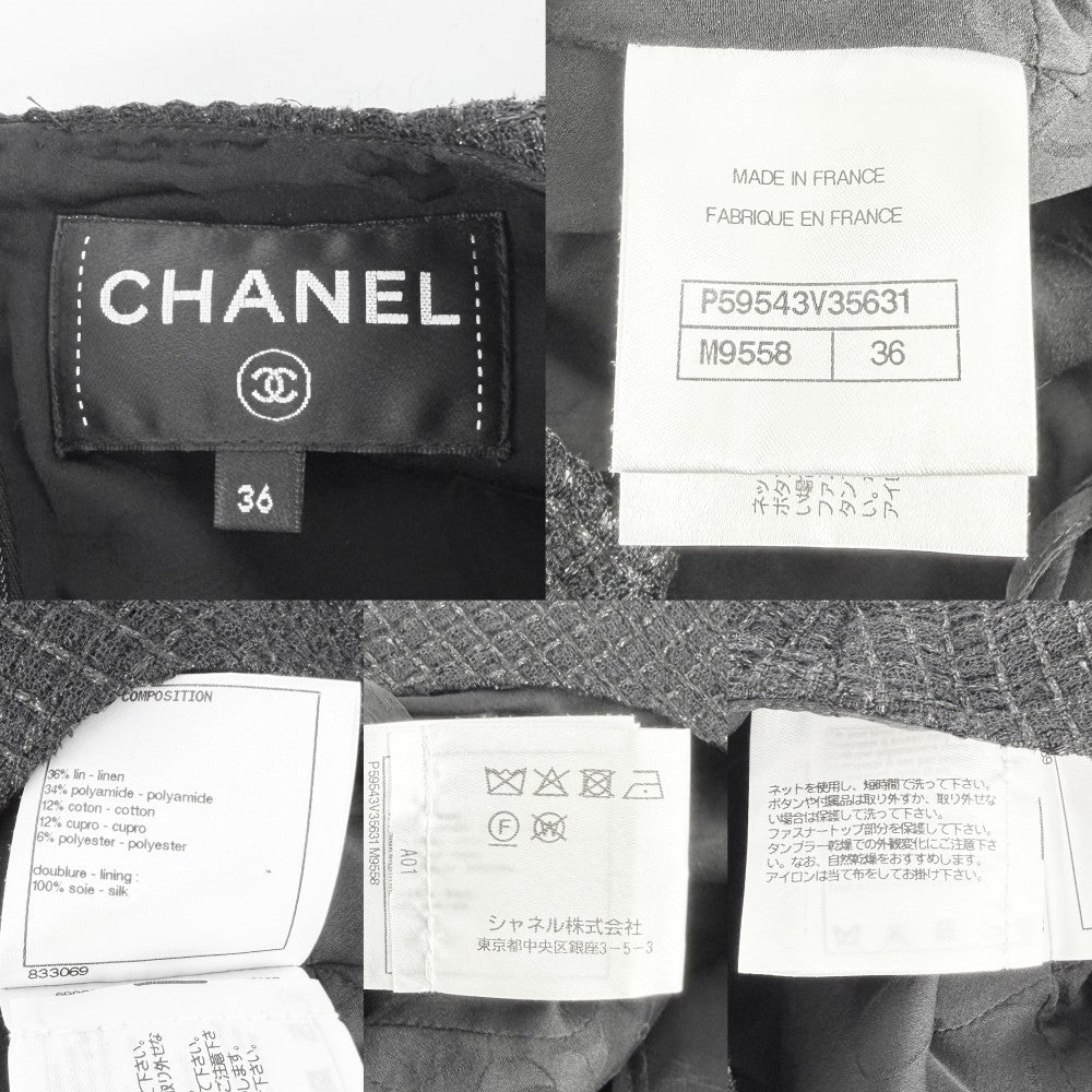 CHANEL シャネル ワンピース ツイード ノースリーブ ココボタン ヴィンテージ アパレル 服 36 ブラック 黒 春 秋 レディース【中古品】