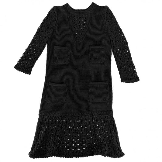 【秋物特集】 CHANEL シャネル ワンピース ニットワンピース 長袖 アパレル 服 36 ブラック 黒 春 秋 冬 コットン レディース【中古品】