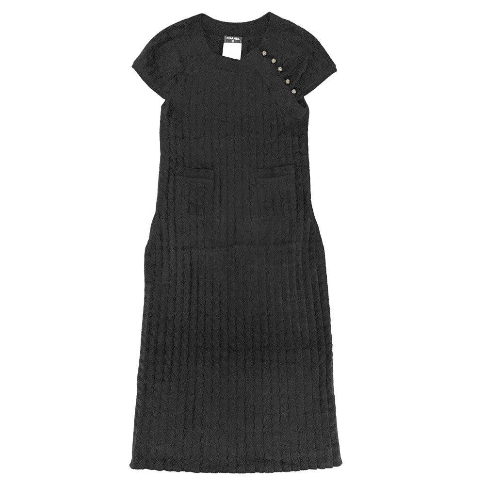CHANEL シャネル ワンピース ベロア 半袖 ココボタン ヴィンテージ アパレル 服 38 ブラック 黒 ゴールド金具 春 秋 レーヨン ナイロン レディース【中古品】