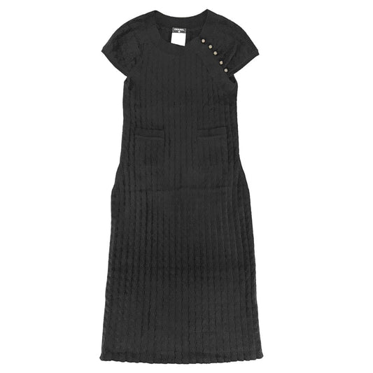 【秋物特集】 CHANEL シャネル ワンピース ベロア 半袖 ココボタン ヴィンテージ アパレル 服 38 ブラック 黒 ゴールド金具 春 秋 レーヨン ナイロン レディース【中古品】