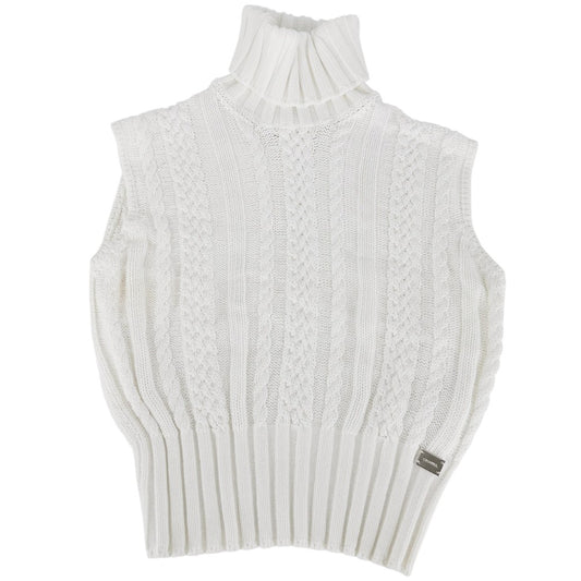 CHANEL シャネル ニット タートルネック ノースリーブ ロゴプレート アパレル 服 38 ホワイト 白 春 秋 コットン レディース【中古品】