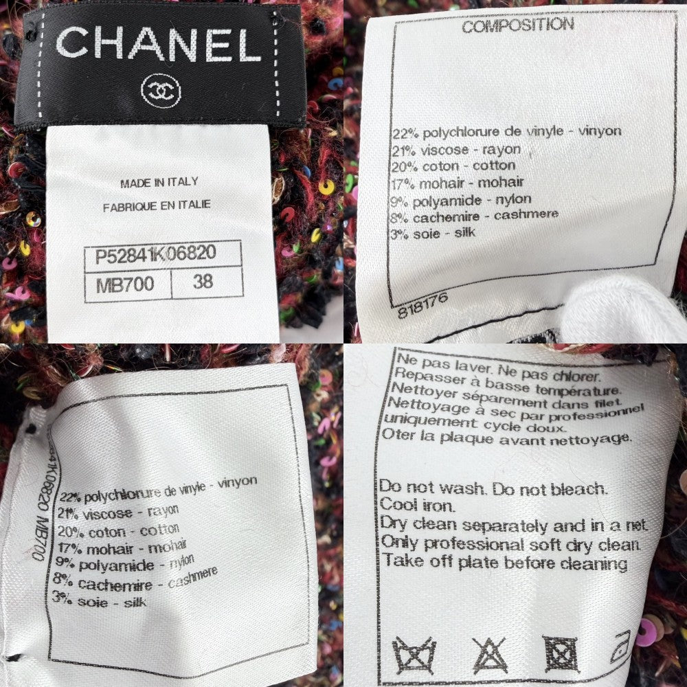 CHANEL シャネル ニット スパンコール タートルネック 服 アパレル トップス セーター 38 レッド 赤 ブラック 黒 秋 冬 レディース【中古品】