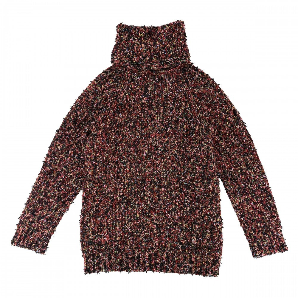 CHANEL シャネル ニット スパンコール タートルネック 服 アパレル トップス セーター 38 レッド 赤 ブラック 黒 秋 冬 レディース【中古品】