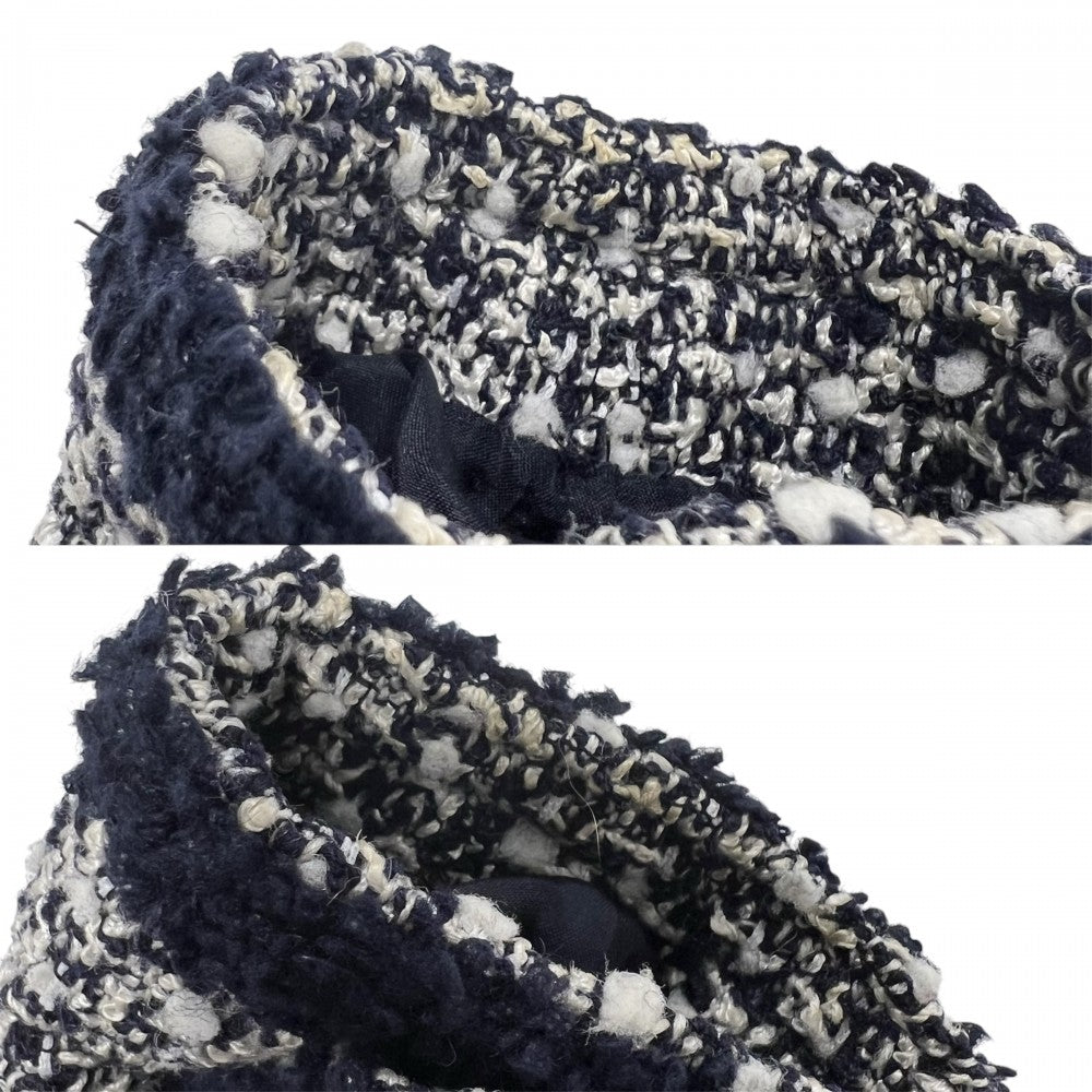 CHANEL シャネル ノーカラージャケット ヴィンテージ ツイード アウター アパレル 服 ココマーク 36 ネイビー 紺 ホワイト 白 ウール レーヨン ナイロン ポリエステル レディース【中古品】
