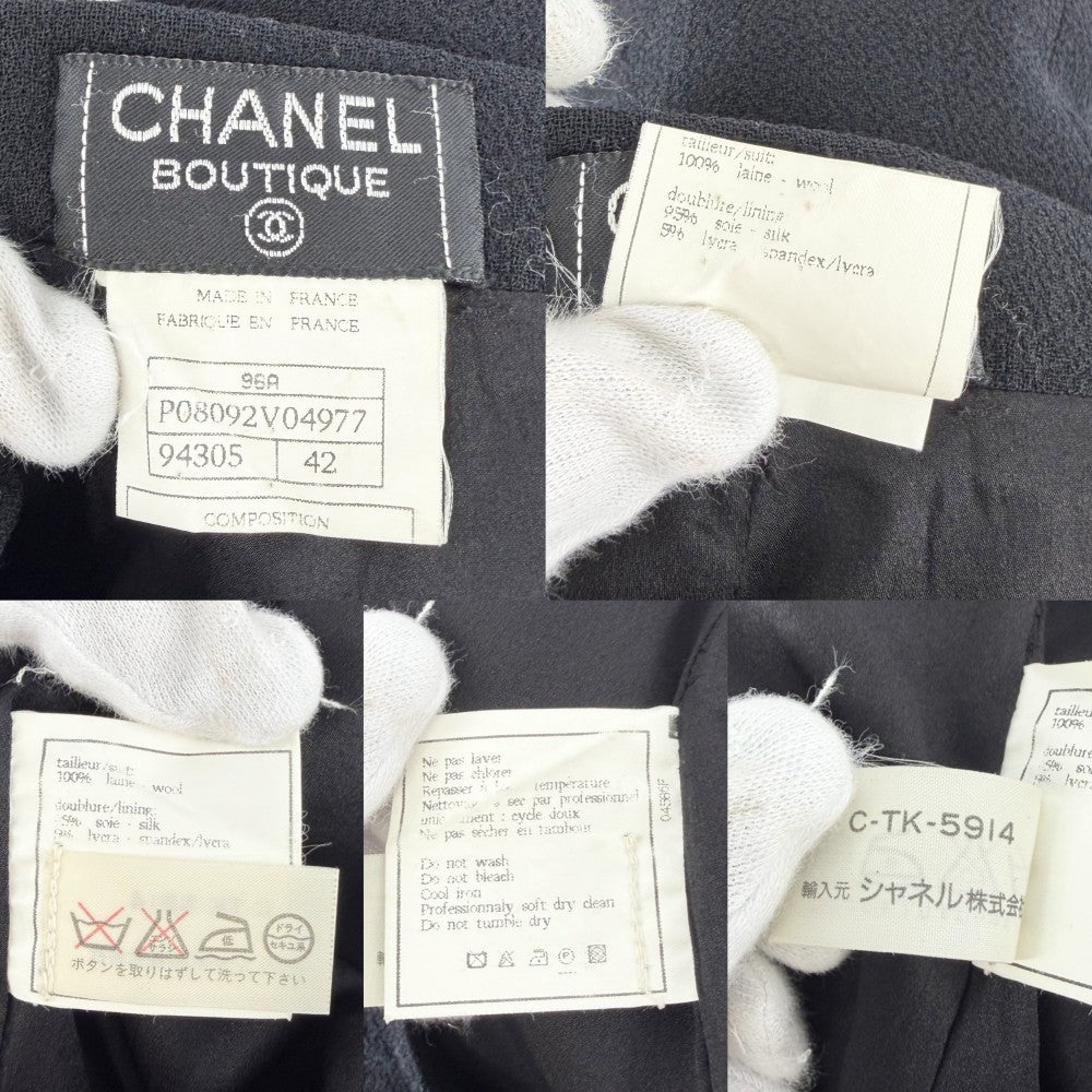 CHANEL シャネル セットアップ ジャケット スカート ヴィンテージ アパレル 服 ココマーク 42 ブラック 黒 シルバー金具 秋 冬 ウール レディース【中古品】