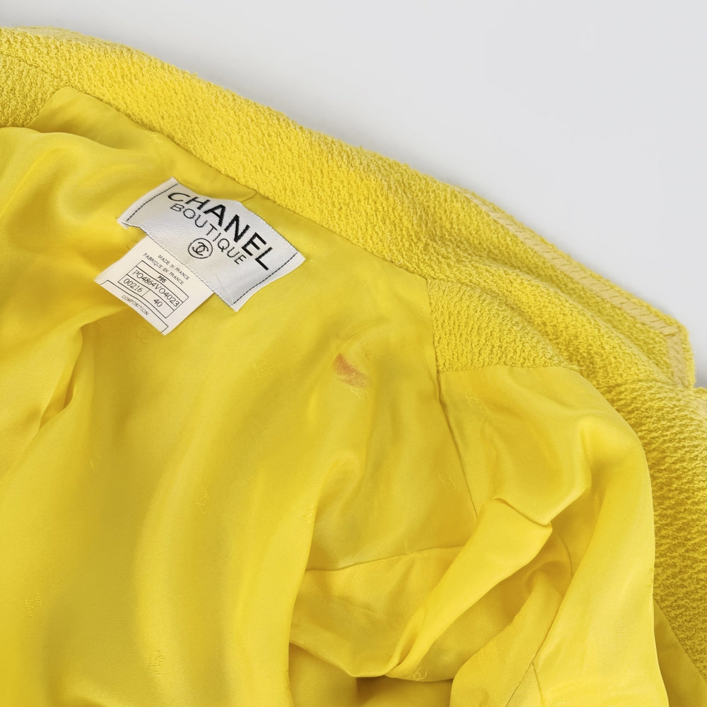 CHANEL シャネル ジャケット ジップアップ 服 アパレル アウター 40 イエロー 春 秋 コットン ウール ナイロン シルク レディース 1995年【中古品】