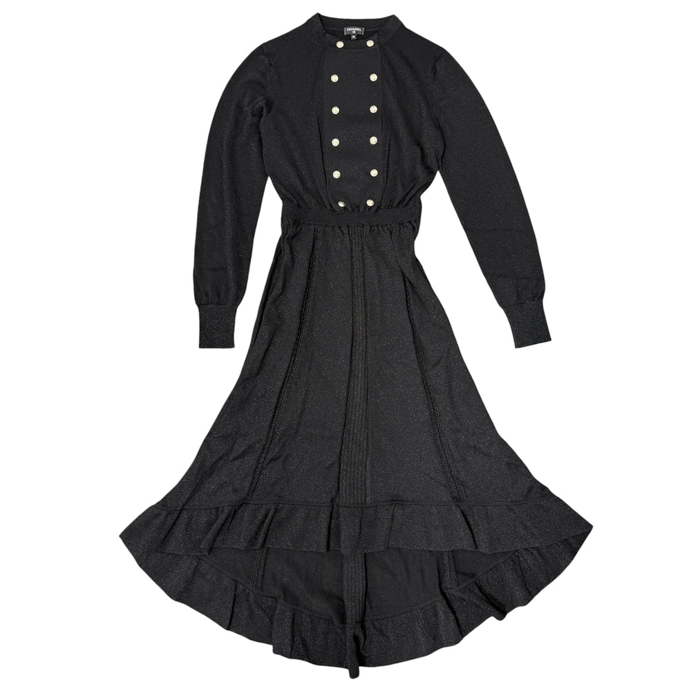 CHANEL シャネル ワンピース ココマーク アパレル 服 長袖 フリル ラメ 36 ブラック 黒 秋 冬 レディース【中古品】