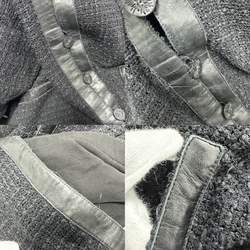 CHANEL シャネル コート ロングジャケット ツイード ヴィンテージ アパレル 服 44 ブラック 黒 ネイビー 紺 秋 ナイロン コットン レーヨン リネン レディース【中古品】