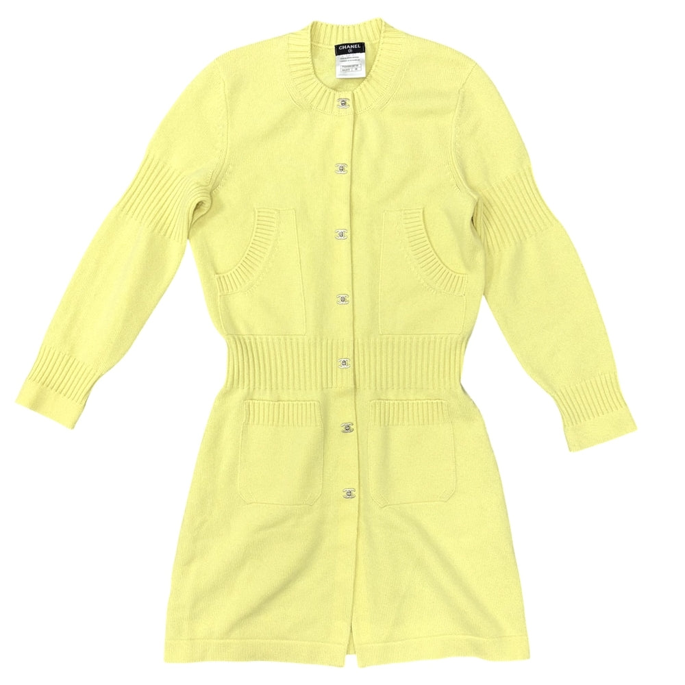 CHANEL シャネル カーディガン ターンロックボタン ロングカーディガン トップス 服 アパレル 38 イエロー 春 秋 冬 カシミヤ レディース【中古品】
