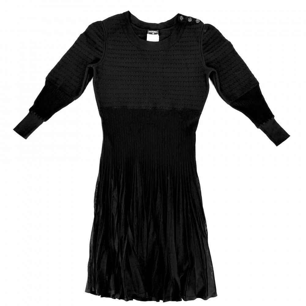 【開店SALE】 CHANEL シャネル ワンピース 長袖 ニットワンピース アパレル 服 36 ブラック 黒 春 秋 レーヨン シルク スパンデックス レディース【中古品】
