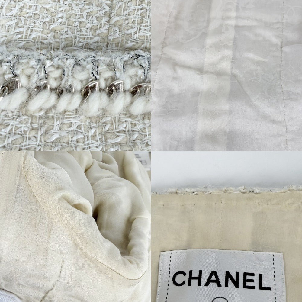 【開店SALE】 CHANEL シャネル アウター ロゴボタン ノーカラージャケット アパレル 服 ココマーク 42 アイボリー ゴールド金具 ウール レディース【中古品】