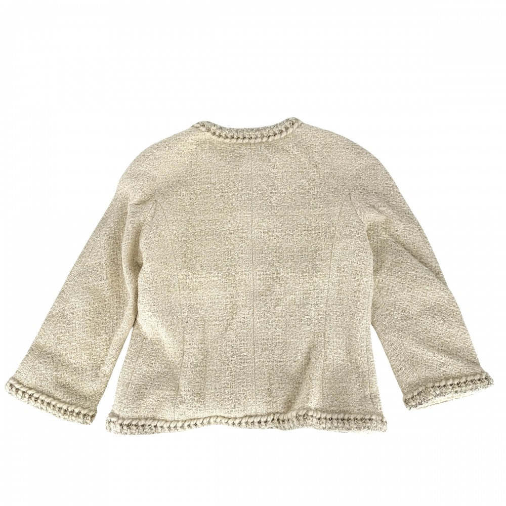 【開店SALE】 CHANEL シャネル アウター ロゴボタン ノーカラージャケット アパレル 服 ココマーク 42 アイボリー ゴールド金具 ウール レディース【中古品】