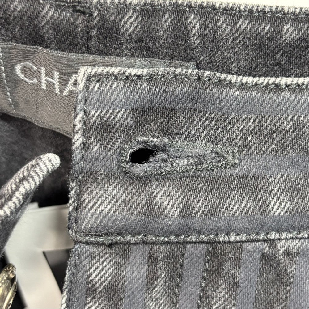 CHANEL シャネル デニムパンツ ストライプ ジーンズ ボトムス ココマーク 34 ブラック 黒 ゴールド金具 コットン レディース【中古品】