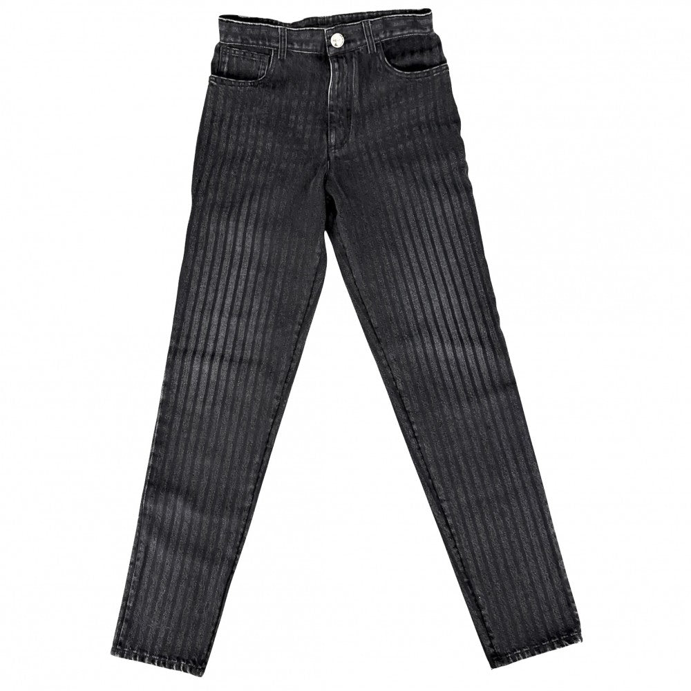 CHANEL シャネル デニムパンツ ストライプ ジーンズ ボトムス ココマーク 34 ブラック 黒 ゴールド金具 コットン レディース【中古品】