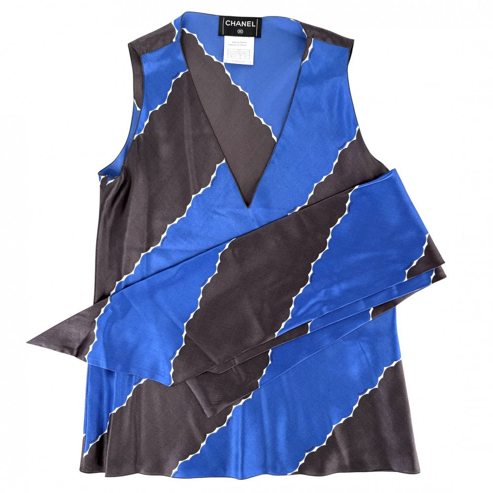 CHANEL シャネル タンクトップ スカーフセット ノースリーブ トップス アパレル 服 34 ブルー 青 グレー 春 夏 シルク スパンデックス レディース【中古品】