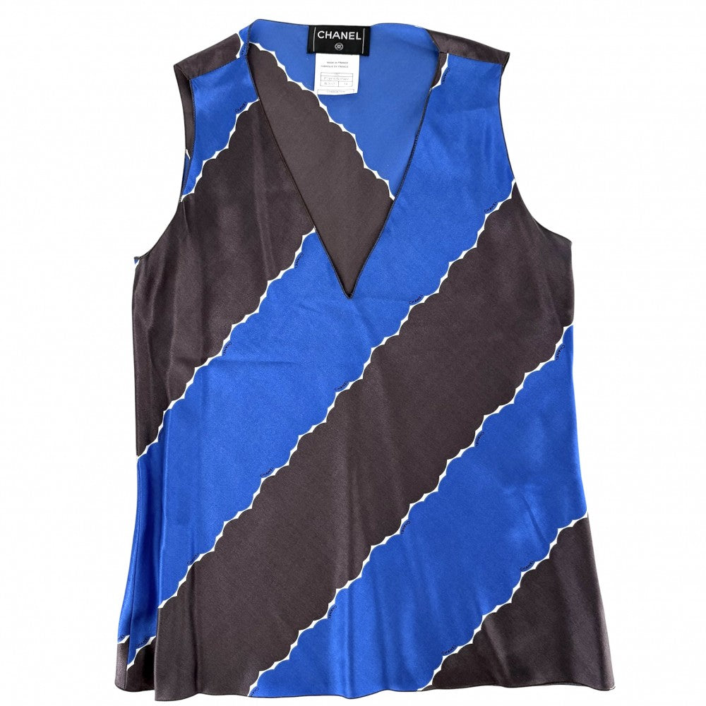 CHANEL シャネル タンクトップ スカーフセット ノースリーブ トップス アパレル 服 34 ブルー 青 グレー 春 夏 シルク スパンデックス レディース【中古品】
