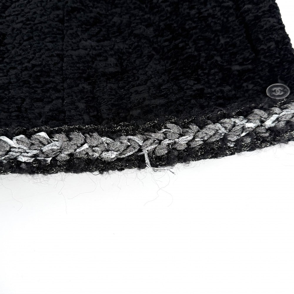 CHANEL シャネル ノーカラージャケット ジップアップ 服 アパレル 36 ブラック 黒 秋 冬 シルク アクリル シルク レディース【中古品】