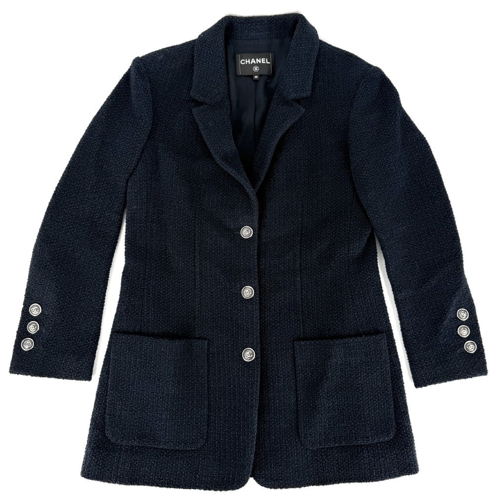 CHANEL シャネル テーラードジャケット ココマーク アウター アパレル 服 38 ネイビー 紺 秋 冬 コットン ビスコース レディース【中古品】