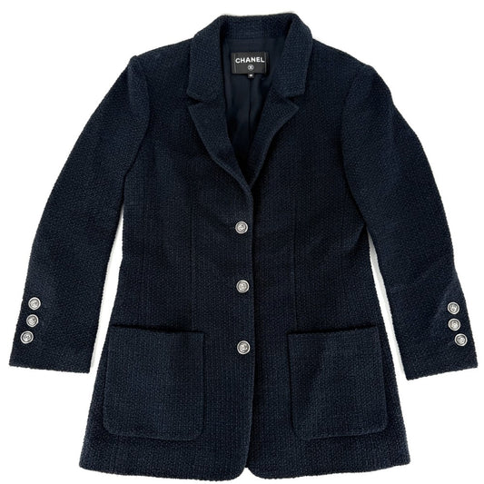 【秋物特集】 CHANEL シャネル テーラードジャケット ココマーク アウター アパレル 服 38 ネイビー 紺 秋 冬 コットン ビスコース レディース【中古品】