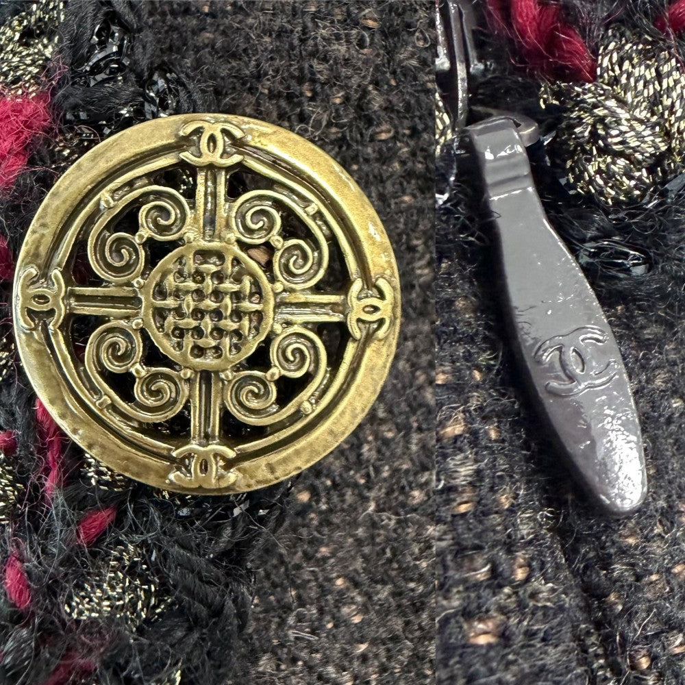 CHANEL シャネル ワンピース ツイード スタンドカラー アパレル 服 長袖 36 ブラウン 茶 ゴールド金具 秋 冬 レディース【中古品】