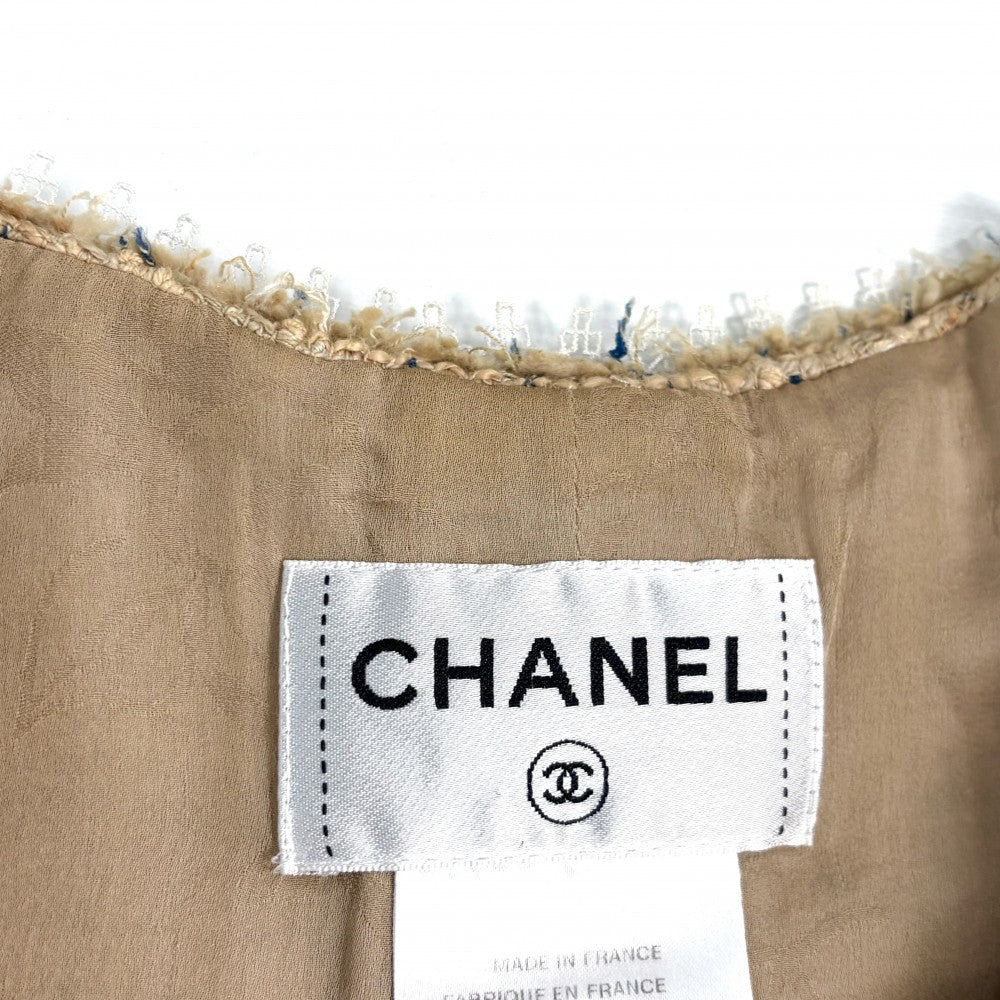 CHANEL シャネル ワンピース ツイード ノースリーブワンピース アパレル ココマーク 服 36 ベージュ ネイビー 紺 春 夏 レディース【中古品】