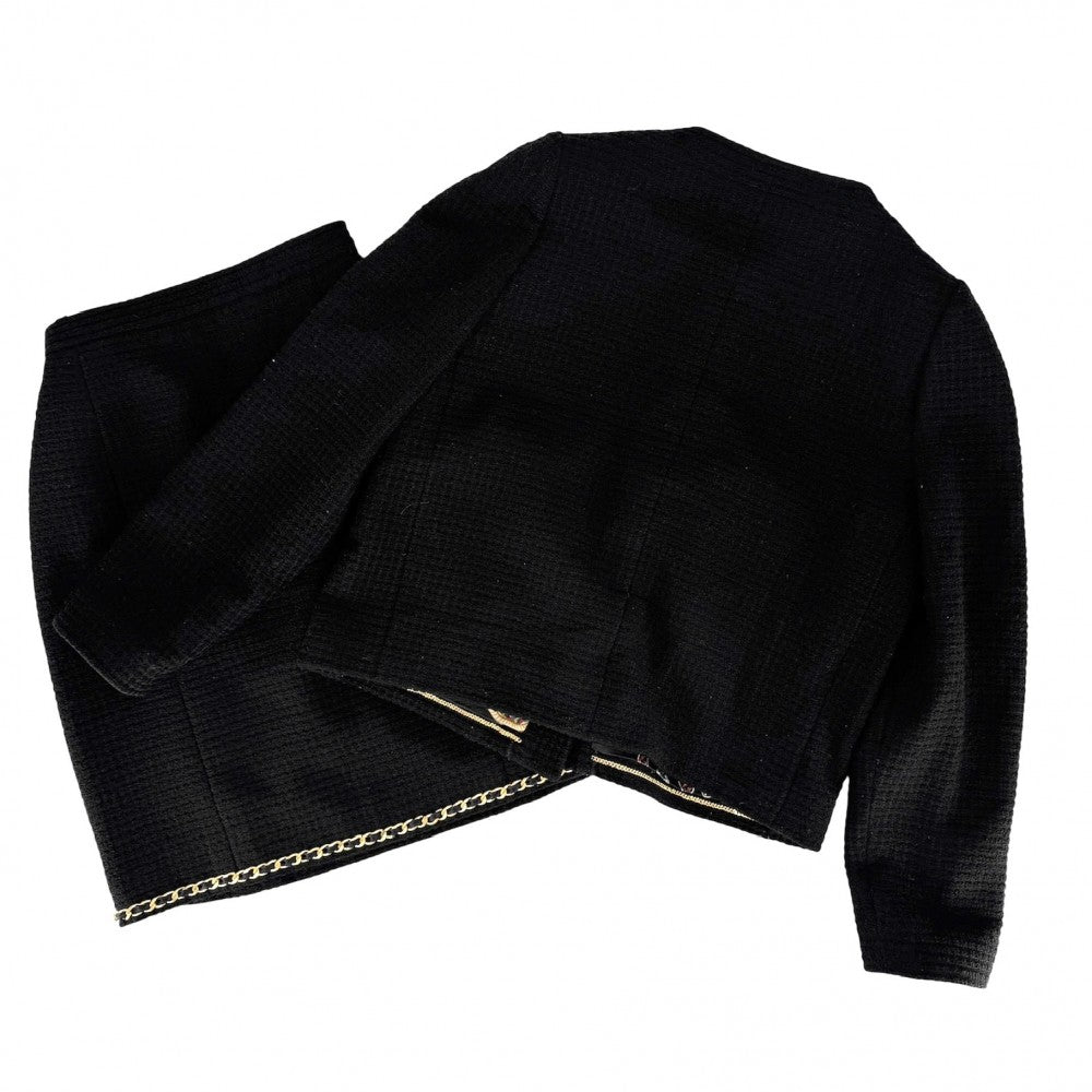 CHANEL シャネル セットアップ ココマーク チェーン ノーカラージャケット スカート ヴィンテージ アパレル 服 38 ブラック 黒 ゴールド金具 秋 冬 ウール レディース【中古品】