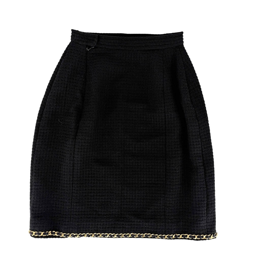CHANEL シャネル セットアップ ココマーク チェーン ノーカラージャケット スカート ヴィンテージ アパレル 服 38 ブラック 黒 ゴールド金具 秋 冬 ウール レディース【中古品】
