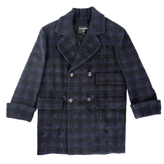 【秋物特集】 CHANEL シャネル コート ダブルブレスト ツイード ビジューライオンボタン 24AW アパレル 服 34 P77689V47754 ネイビー 紺 秋 冬 ウール アクリル ポリアミド ポリエステル レーヨン レディース【中古品】