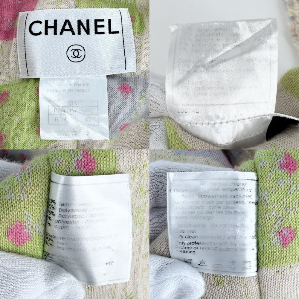 CHANEL シャネル アウター リボンボタン ツイード ジャケット アパレル 服 38 アイボリー マルチカラー ゴールド金具 レディース【中古品】
