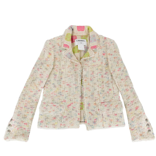 CHANEL シャネル アウター リボンボタン ツイード ジャケット アパレル 服 38 アイボリー マルチカラー ゴールド金具 レディース【中古品】