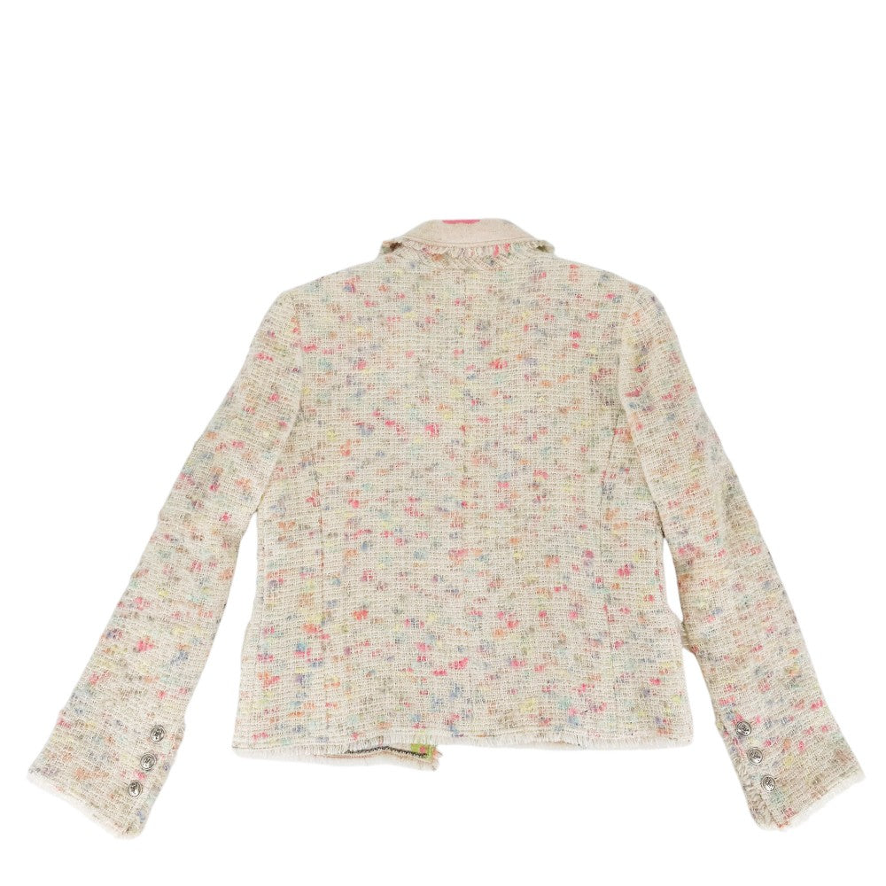 CHANEL シャネル アウター リボンボタン ツイード ジャケット アパレル 服 38 アイボリー マルチカラー ゴールド金具 レディース【中古品】