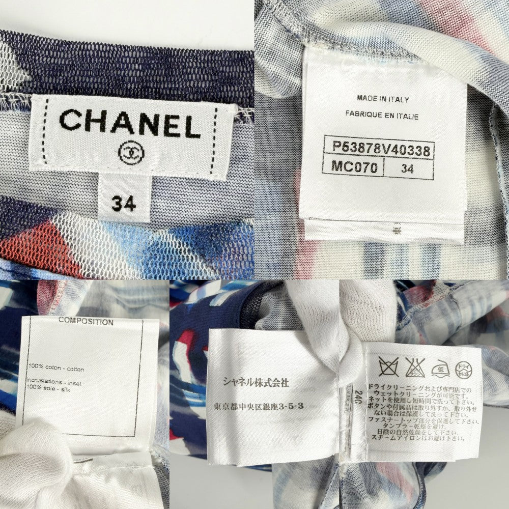 CHANEL シャネル 半袖シャツ チェック トップス レース ココマーク 服 アパレル 34 ブルー 青 ホワイト 白 夏 コットン レディース【中古品】