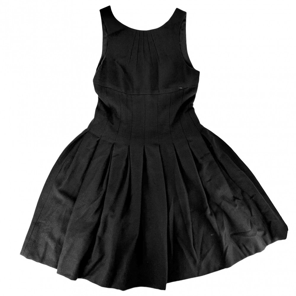 CHANEL シャネル ワンピース ノースリーブ フレア アパレル 服 38 ブラック 黒 春 夏 秋 ウール シルク レーヨン レディース 2007年【中古品】