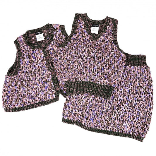 【秋物特集】 CHANEL シャネル セットアップ ベスト トップス ジャケット スカート 34/36 アパレル 服 ニット ピンク グリーン 緑 春 秋 コットン シルク その他 レディース【中古品】