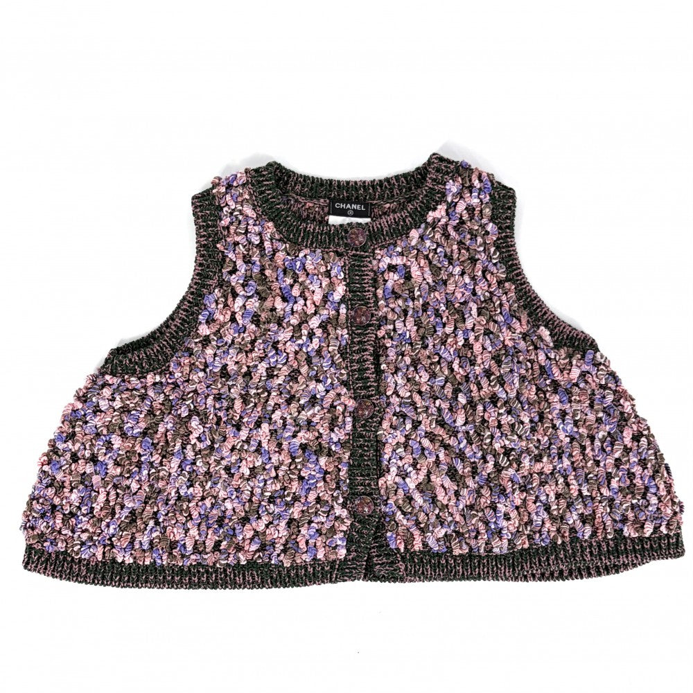 CHANEL シャネル セットアップ ベスト トップス ジャケット スカート 34/36 アパレル 服 ニット ピンク グリーン 緑 春 秋 コットン シルク その他 レディース【中古品】