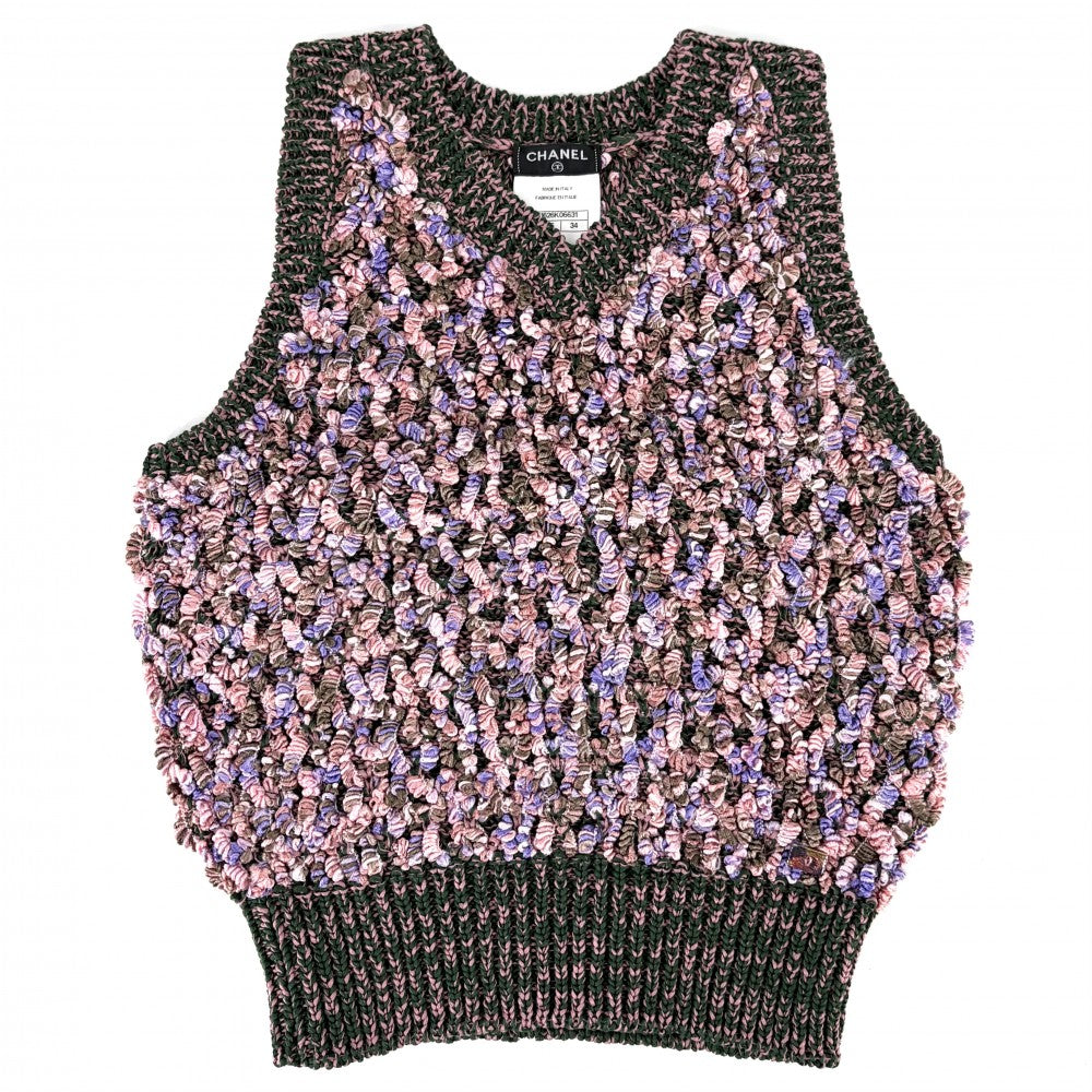 CHANEL シャネル セットアップ ベスト トップス ジャケット スカート 34/36 アパレル 服 ニット ピンク グリーン 緑 春 秋 コットン シルク その他 レディース【中古品】