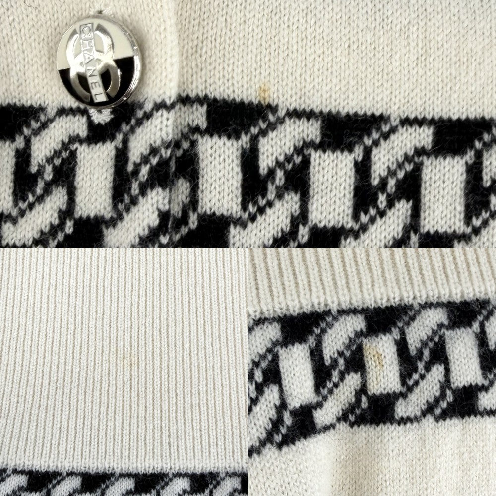 CHANEL シャネル セットアップ ココボタン ボーダー カーディガン ノースリーブワンピース ヴィンテージ アパレル 服 34 ホワイト 白 ブラック 黒 春 秋 カシミヤ レディース【中古品】