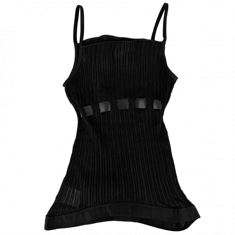 CHANEL シャネル トップス リボン タンクトップ アパレル キャミソール 服 38 ブラック 黒 夏 レーヨン レディース【中古品】