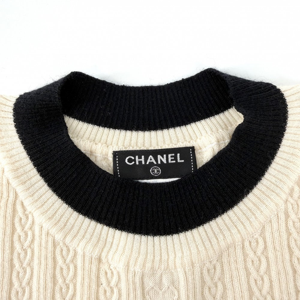 CHANEL シャネル トップス ココマーク ニット アパレル 服 ハート 36 アイボリー系 ブラック 黒 春 秋 ウール レディース【中古品】