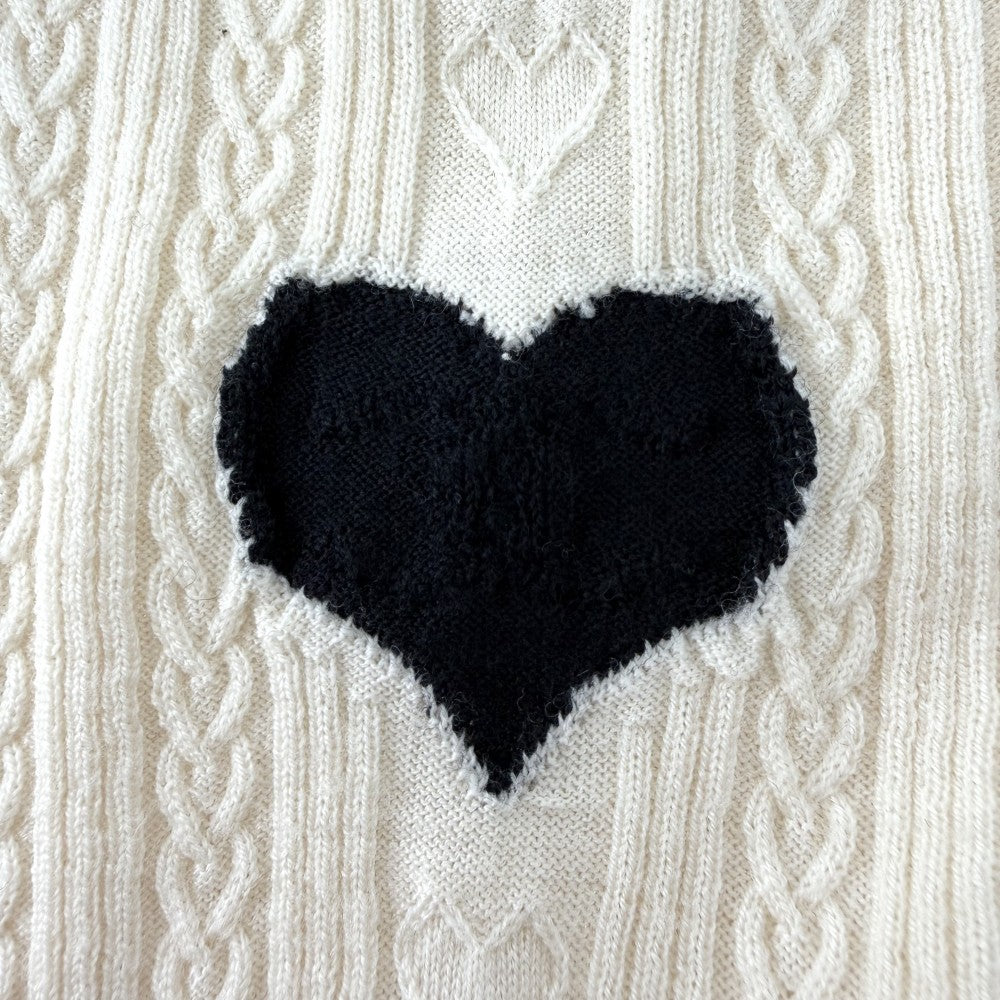 CHANEL シャネル トップス ココマーク ニット アパレル 服 ハート 36 アイボリー系 ブラック 黒 春 秋 ウール レディース【中古品】