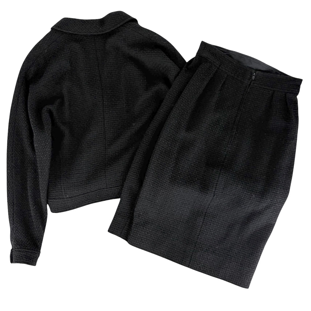 CHANEL シャネル セットアップ マドモアゼルボタン ジャケット スカート ヴィンテージ アパレル 服 40 ブラック 黒 ゴールド金具 秋 冬 ウール レディース【中古品】