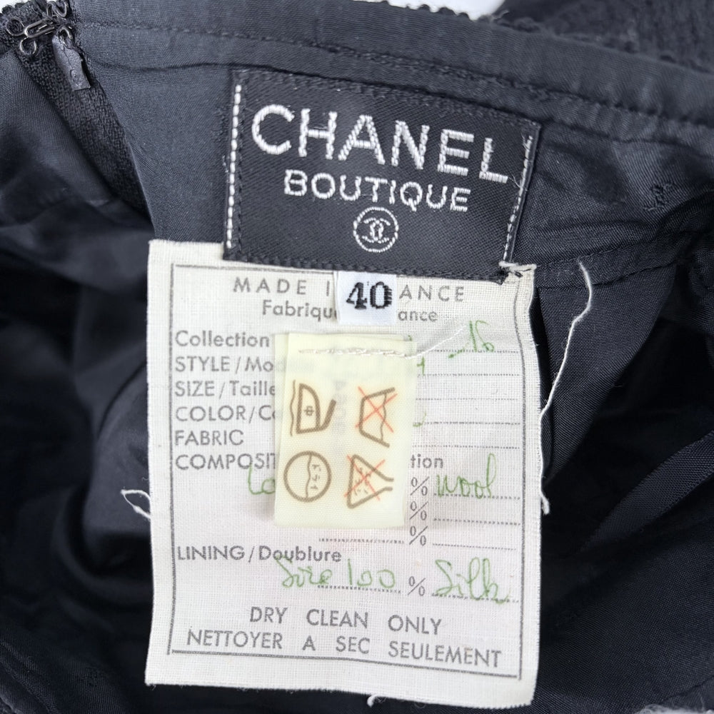 CHANEL シャネル セットアップ マドモアゼルボタン ジャケット スカート ヴィンテージ アパレル 服 40 ブラック 黒 ゴールド金具 秋 冬 ウール レディース【中古品】