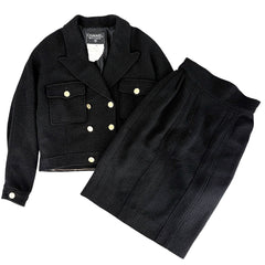 CHANEL シャネル セットアップ マドモアゼルボタン ジャケット スカート ヴィンテージ アパレル 服 40 ブラック 黒 ゴールド金具 秋 冬 ウール レディース【中古品】